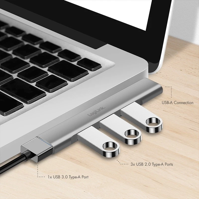 LogiLink USB 3.2 Gen1 centrmezgls 4 portu USB-A 1x USB3.0 AF 3x USB2.0 AF UA0436
