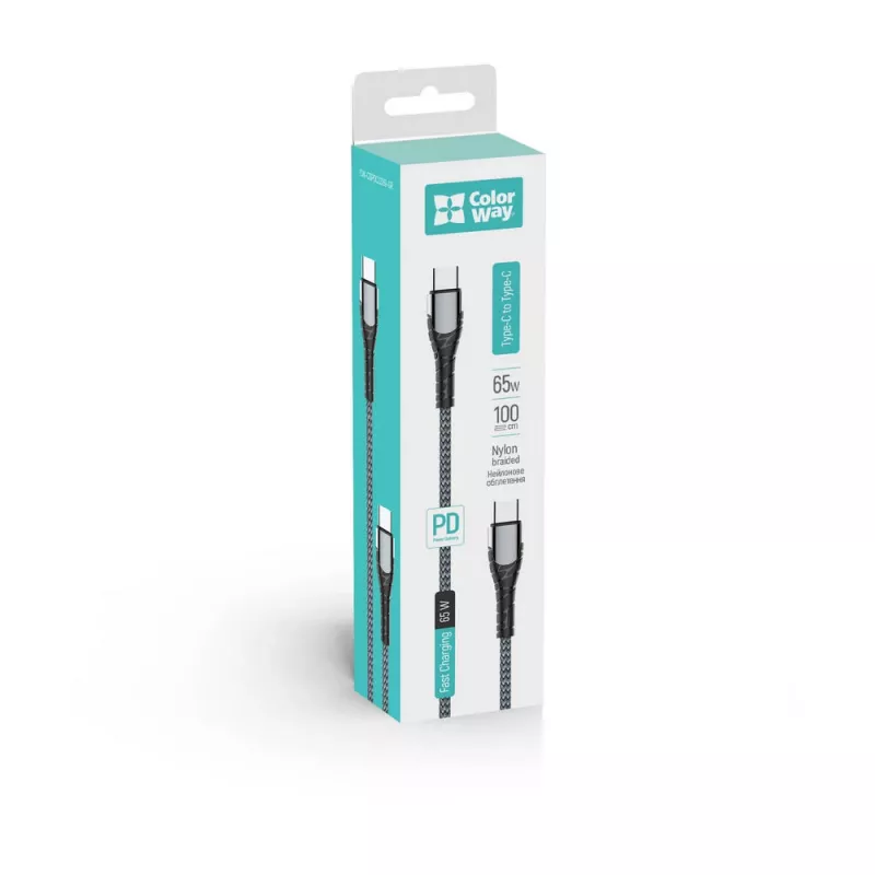 USB Type-C uzlādes kabelis ColorWay CW-CBPDCC040-GR, 65W PD, 1 m, zaļš