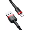 USB-A–Lightning kabelis Baseus Cafule 2.4A QC 3.0, 1 m — melns/sarkans