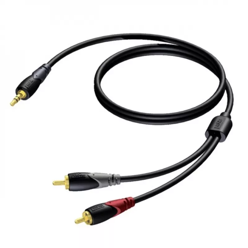 Stereo 3,5 mm ligzdas spraudnis–2 × RCA (Cinch) spraudnis kabelis Procab 3 m