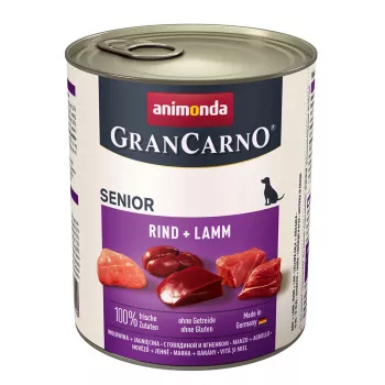 mitrā suņu barība animonda GranCarno Senior Beef + Lamb can 800 g, protein 10.5%, fat 8.5%