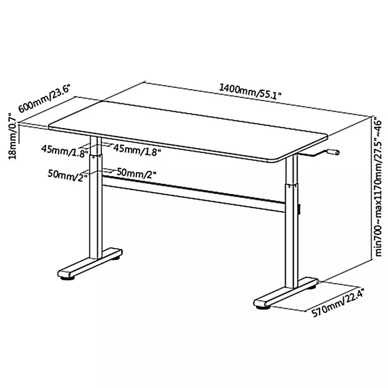 Manuāli regulējams galds Ergo Office, maks. 40 kg, maks. augstums 117 cm, ar virsmu darbam stāvus un sēdus, ER-401 W