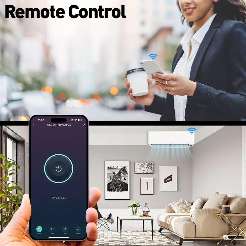 Viedais WiFi sienas kontaktligzdas spraudnis Tellur TLL331531 — 3600W 16A, Wi‑Fi tālvadība