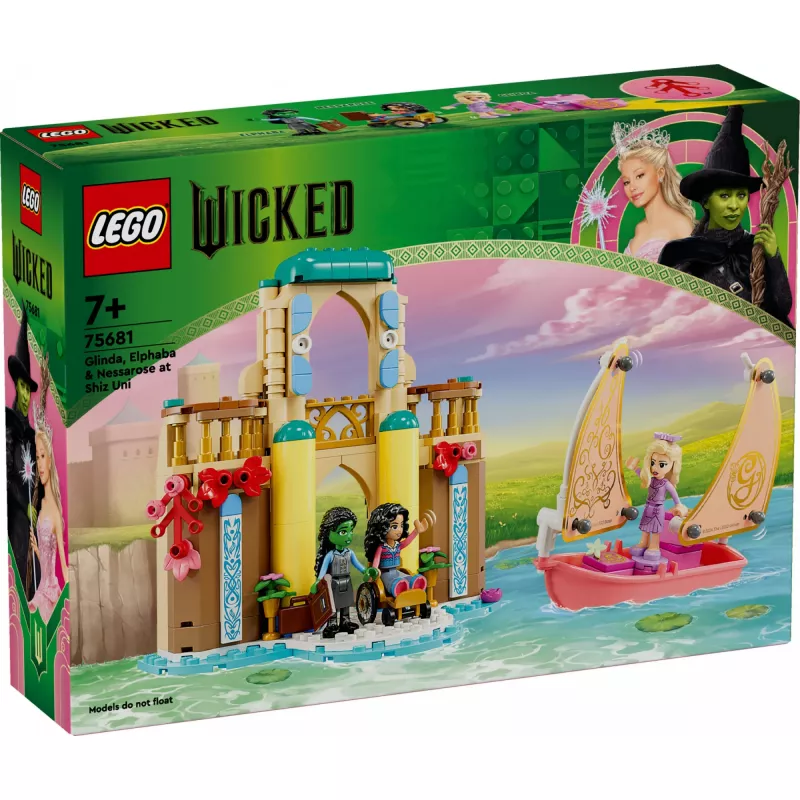Konstrukciju rotaļlieta LEGO komplekts 75681 ar Wicked, Glinda, Elphaba, Nessarose un Shiz University minifigūrām