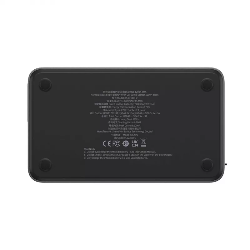 Ārējais akumulators/iedarbināšanas starteris Baseus Pro+ automašīnas iedarbināšanas starteris, 12000mAh, 1200A, USB (melns)