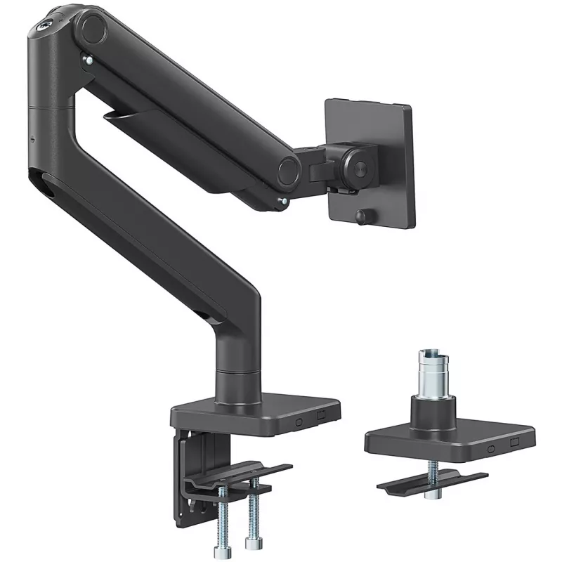 Monitora kronšteins DIGITUS Single, skava, līdz 49 collām (124,5 cm), 20 kg, VESA 75x75–100x100, slīpums -20° līdz 50°, augstumā regulējams, melns
