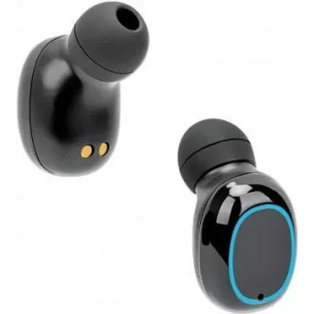 Manhattan Bluetooth ievietojamās austiņas, melnas, mikrofons, integrētās vadības ierīces, sviedru izturīgas, trokšņu izolējošas, 5 stundu lietošanas laiks, maksimālais diapazons 10 m, uzlādes futrālis ar ārējo akumulatoru (1200 mAh), Bluetooth v5.0, komplektā USB-A uzlādes kabelis, 3 gadu garantija