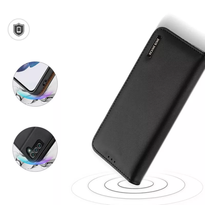 Dux Ducis Dux Ducis Hivo ādas maciņš ar atloku, dabīgās ādas kabatas futrālis kartēm un dokumentiem Samsung Galaxy S22+ (S22 Plus) melns