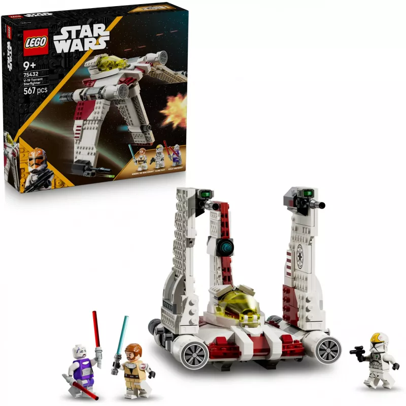 LEGO Star Wars V-19 Torrent Fighter 75432 konstruktors — 567 gab., 3 minifigūras, izstādes un rotaļu modelis