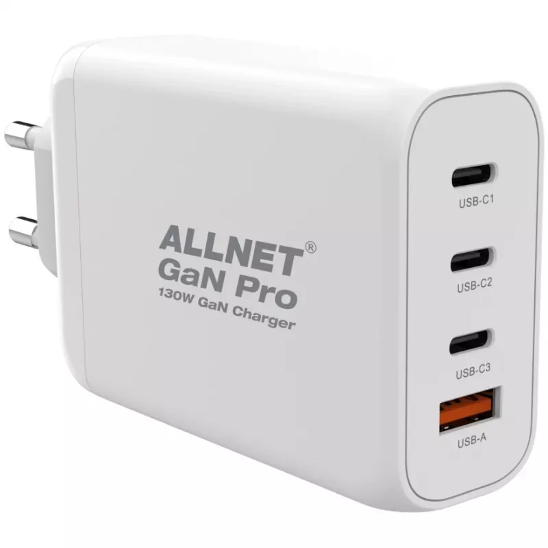 Barošanas bloks ALLNET PSU-GaNPD-USB-1A3C-130W — 130W, 1× USB-A, 3× USB-C