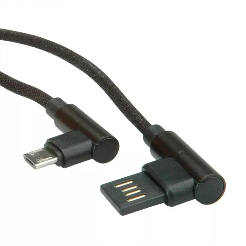 ROLINE USB 2.0 kabelis, leņķveida, A tipa atgriezenisks - Micro B, ST/ST, melns, 0,8 m (11.02.8720)