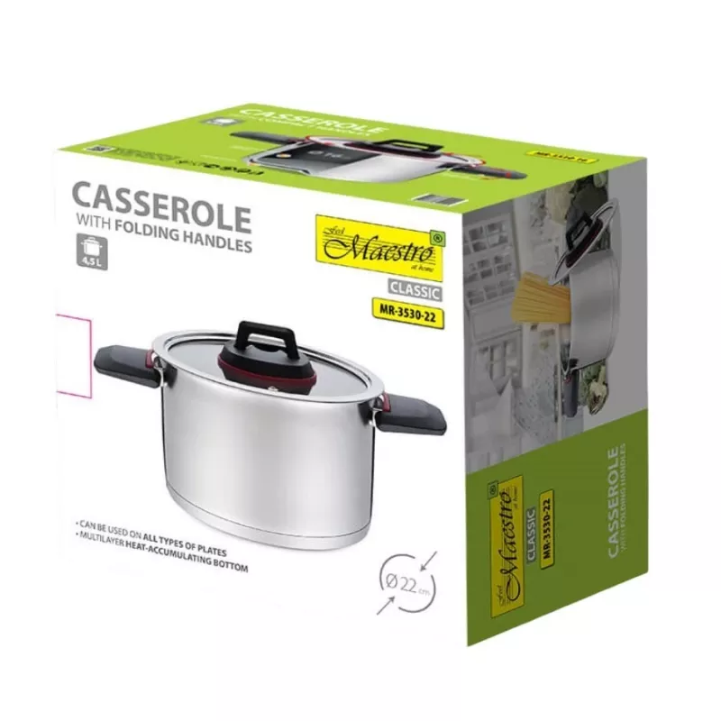 Maestro MR-3530-22 katls ar vāku un saliekamiem rokturiem, 22 cm, 4,2 l
