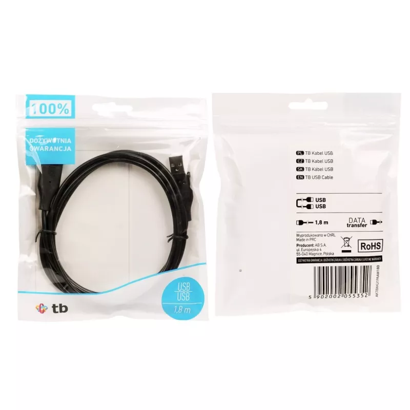 USB AM-AM kabelis 1,8 melns