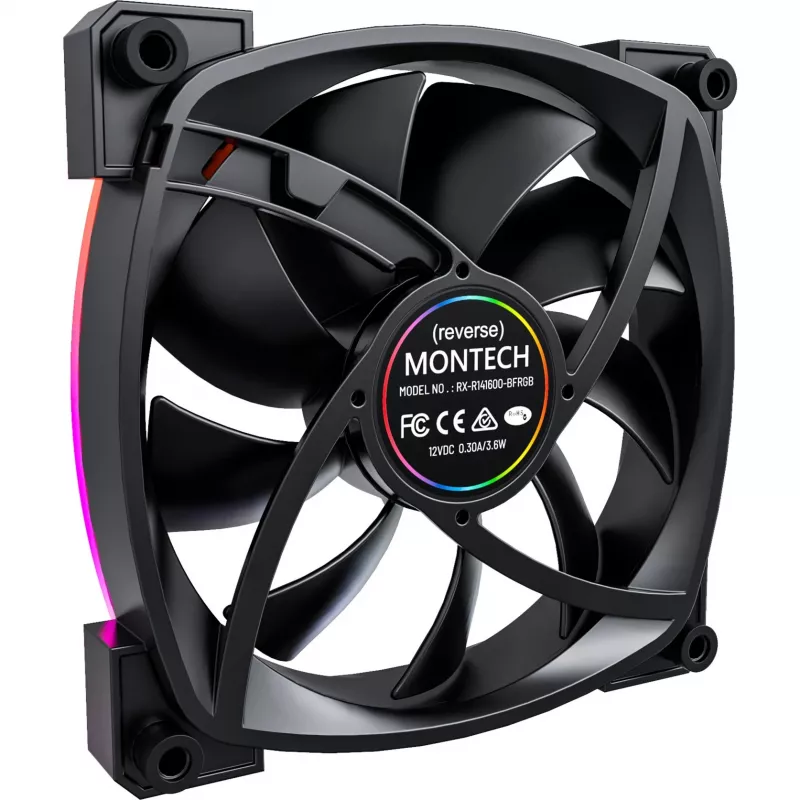 MONTECH RX140 PWM 140mm ARGB reverso lāpstiņu korpusa ventilators - Melns
