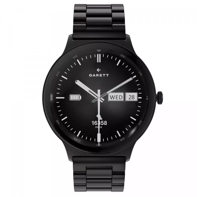 Smartwatch Garett Quantum — melns nerūsējošais tērauds