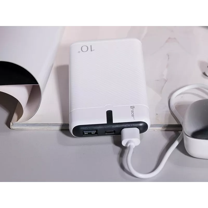 Power bank EnerGo 10000mAh balts-melns