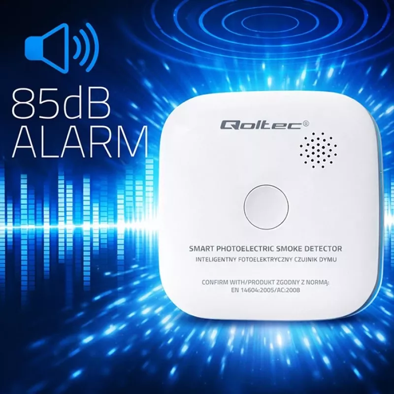 Bezvadu dūmu detektors QOLTEC modelis 52653 ar 85 dB akumulatora signalizāciju