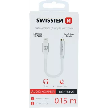 SWISSTEN Lightning uz 3,5 mm audio adapteris SW-LIGHT-3.5MM-W, 15 cm kabelis