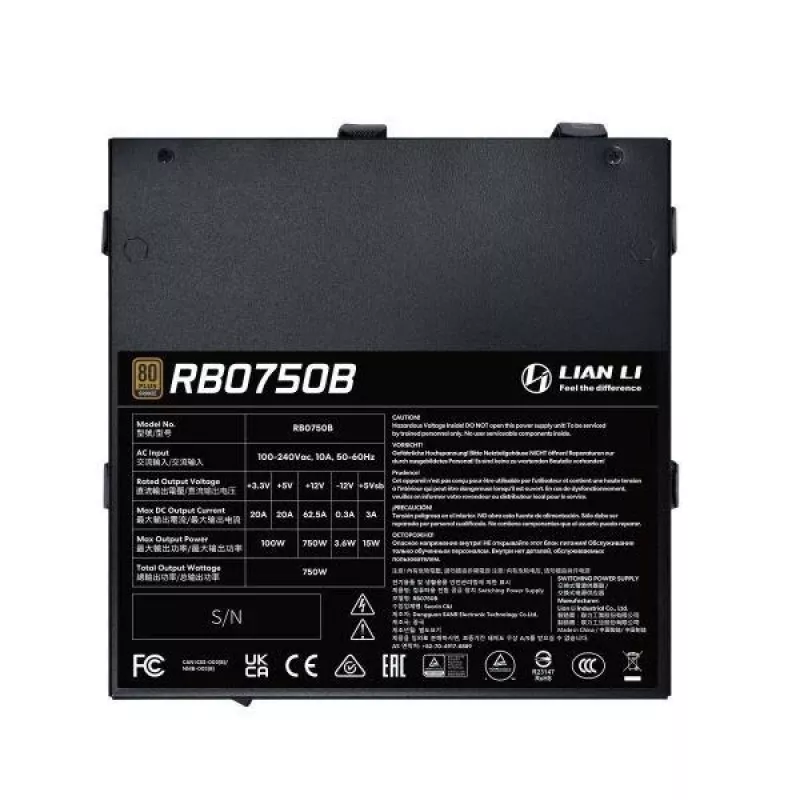 Barošanas bloks Lian Li RB0750B.B 750 W ATX 24-pin, 80 PLUS Bronze, 135 mm ventilators, melns