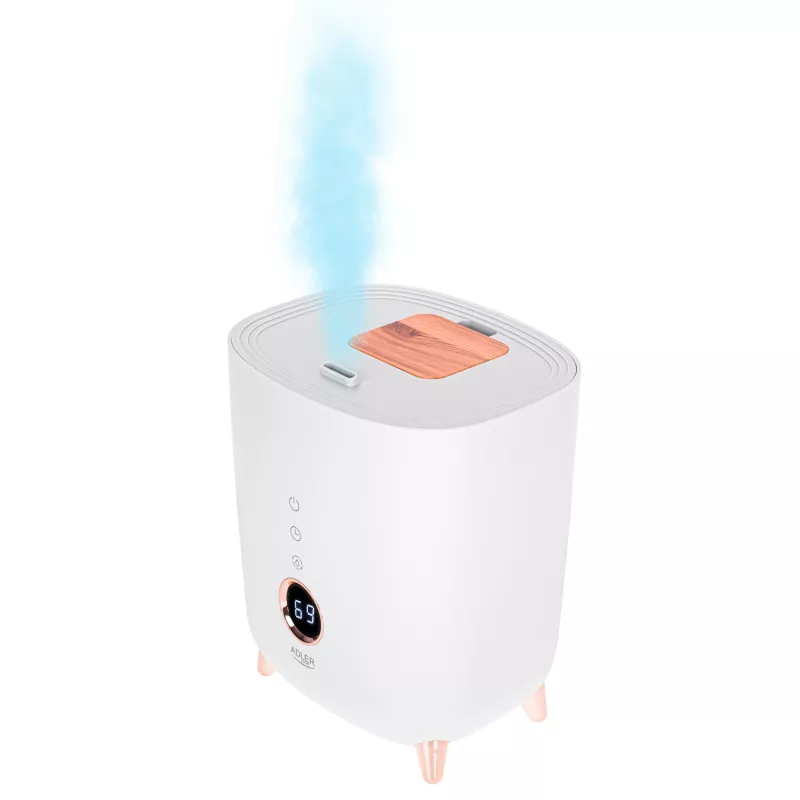 Ultraskaņas mitrinātājs Adler AD 7972 — 4 L tvertne, 300 ml/h, līdz 35 m², 23 W, balts