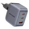 Vention GaN lādētājs FEXH0-EU 70W — 2x USB-C + 1x USB-A, PD 70W, 100–240V