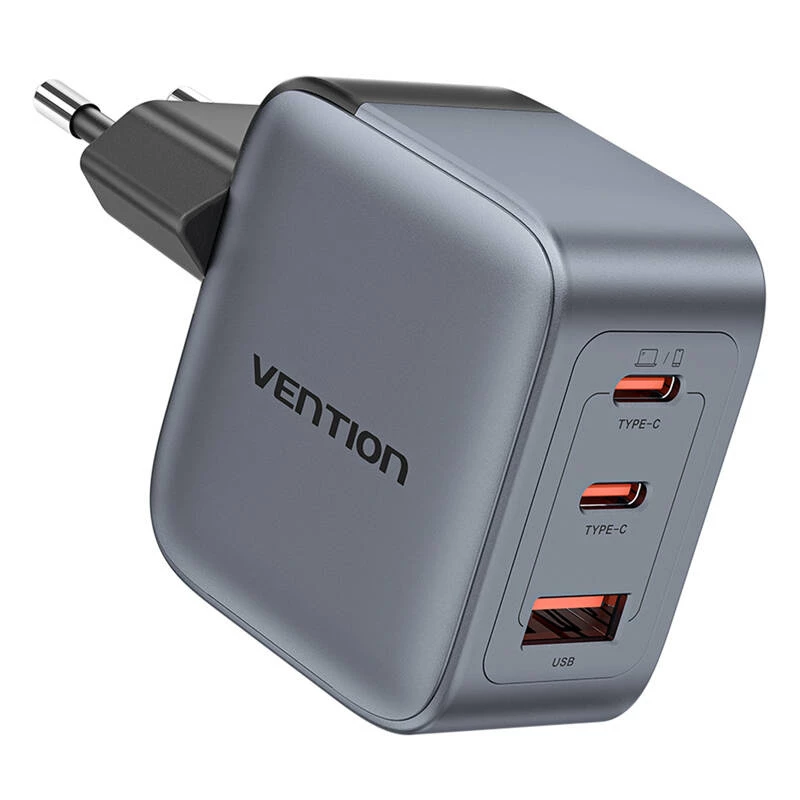 Vention GaN lādētājs FEXH0-EU 70W — 2x USB-C + 1x USB-A, PD 70W, 100–240V