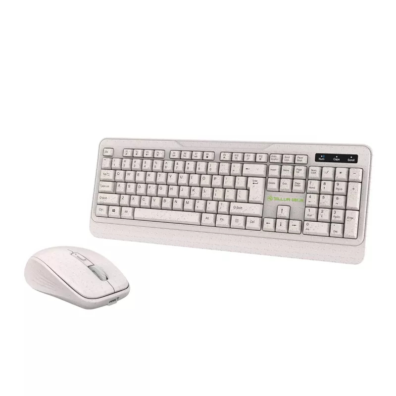 Bezvadu tastatūras un peles komplekts Tellur TLL491171 ar nano USB uztvērēju, krēmkrāsā
