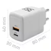 Lādētājs QOLTEC 51824 GaN 35W USB-C PD & USB QC 3.0, 5–20V, 1x USB-C, 1x USB-A