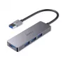 USB centrmezgls Aukey CB-H36 — 4 portu USB 3.2 Gen 1 Type-A, resursdators USB 2.0, 5000 Mbit/s, alumīnijs sudraba krāsā