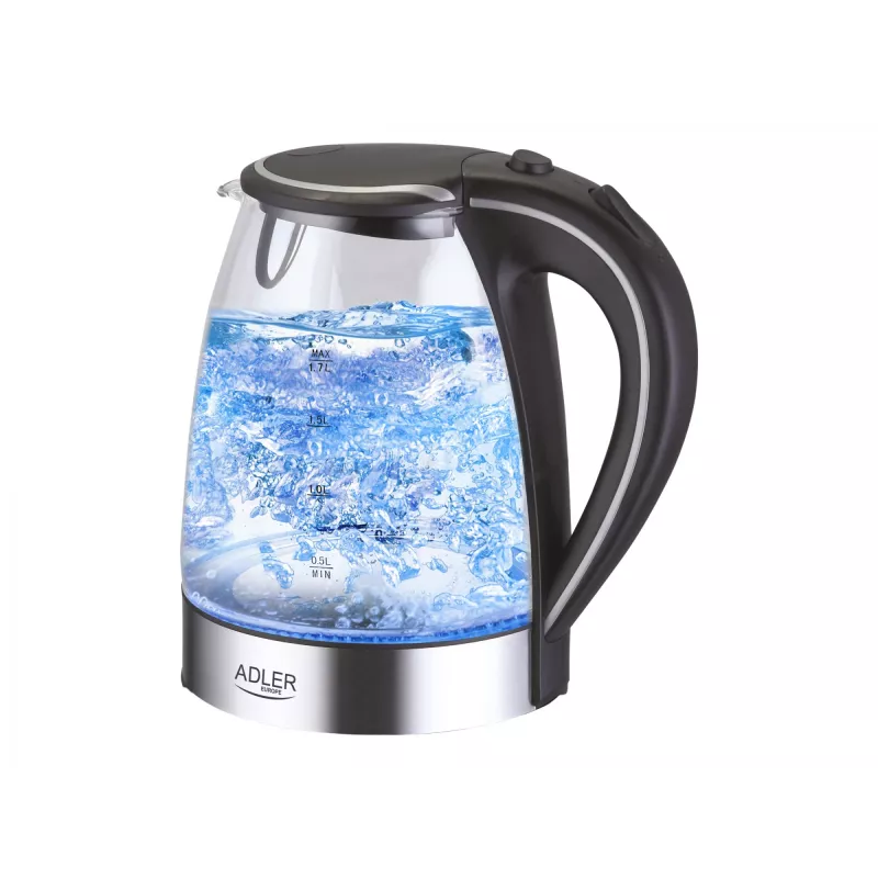 Adler AD 1225 elektriskā tējkanna 1,7 L Melna, Nerūsējošais tērauds, Caurspīdīga 2200 W