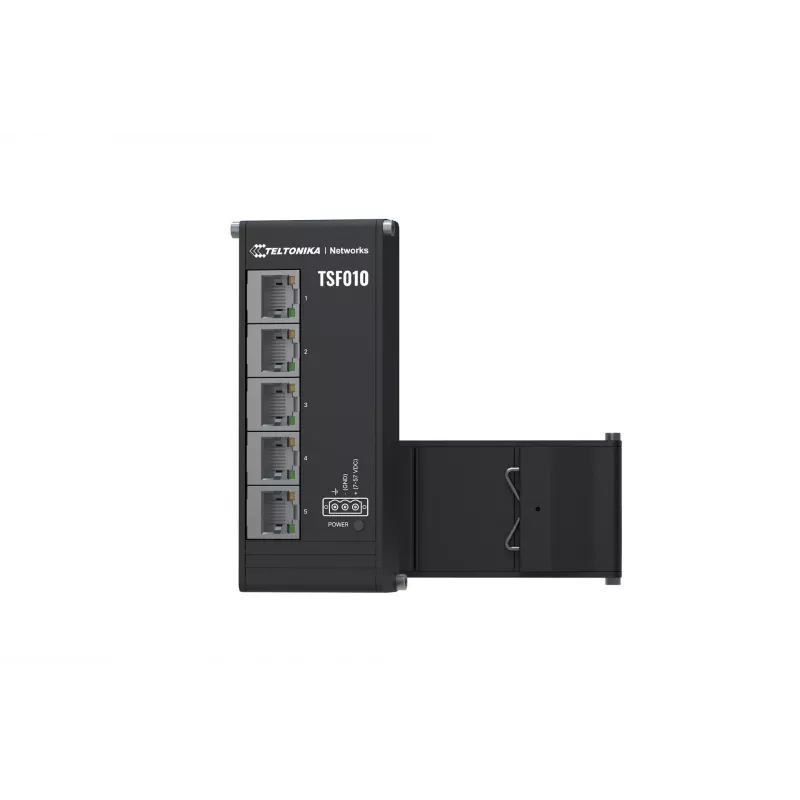 Teltonika NETWORKS TSF010 Plakanais Ethernet slēdzis Nenodrošināts Fast Ethernet (10/100) DIN sliede Melns