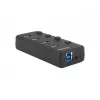 USB centrmezgls NATEC MANTIS USB 2.0 Type-B — 4x USB 3.2 Gen 1 Type-A porti, melns, 0,8 m kabelis, maiņstrāvas adapteris, barošanas slēdzis
