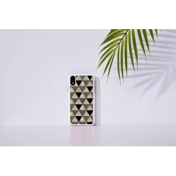 Viedtālruņa maciņš iKins iPhone XR — piramīdas raksts, balts