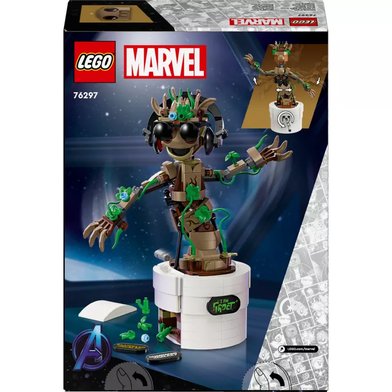 LEGO Marvel Dejojošais Groot būvējama animēta rotaļlieta darbības figūra Galaktikas sargi tēls bērnu ar roku darbināms interaktīvs rotaļu komplekts supervaronis