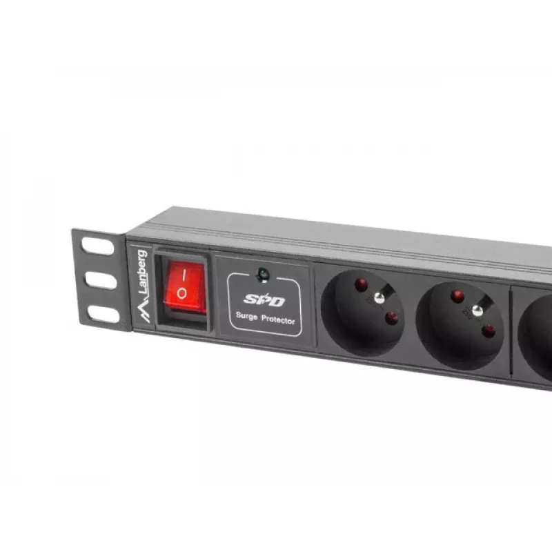 Strāvas sadales bloks LANBERG PDU-04E04I-0200-IEC-BK — 1U, 4 Type E ligzdas, 2 m kabelis, 10 A, 220–250 V
