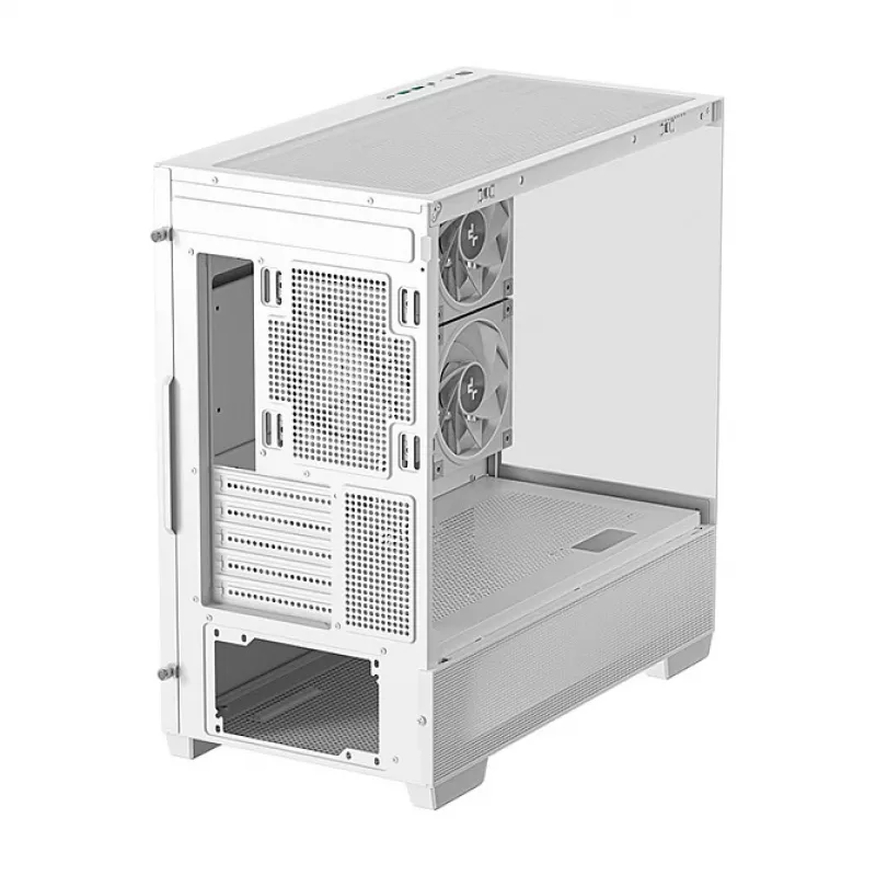 PC Midi Tower korpuss DeepCool CG380 3F WH — Balts, 235×437×451 mm, atbalsta 2,5 collu/3,5 collu, apakšā novietots barošanas bloks, 3x 120 mm ventilatori iekļauti