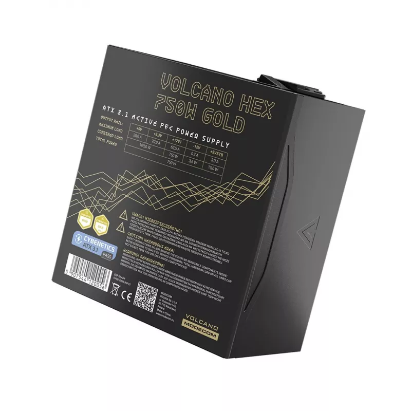 Barošanas bloks MODECOM VOLCANO HEX GOLD 750W, 80 PLUS Gold, ATX 3.1, modulārs, 14 cm ventilators