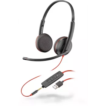 Austiņas HP POLY Melnswire C3225 vadu USB-A galvas siksnas tips birojam/zvanu centram, 20–20000 Hz, 121 g, melnas