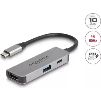 DeLOCK 61063 USB centrmezgls Type-C 10000 Mbit/s HDMI USB 3.2 Gen 1