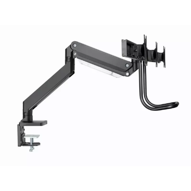 Galda monitora stiprinājums GEMBIRD MA-DA3-03, 3 sviras, gāzes atspere, VESA 75–100x100, atbalsta 3 displejus līdz 27 collām, maks. 18 kg, melns