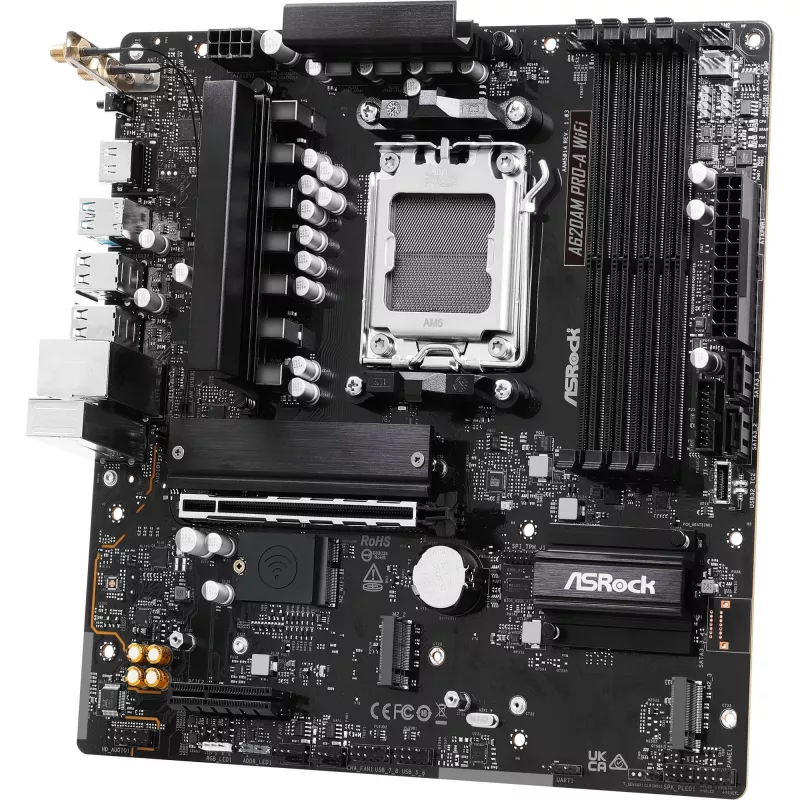 Mātesplate ASRock A620AM Pro-A WiFi AM5 mATX — AMD A620, Socket AM5, DDR5 līdz 256 GB, Wi‑Fi 6E, 2.5Gb LAN, HDMI 2.1