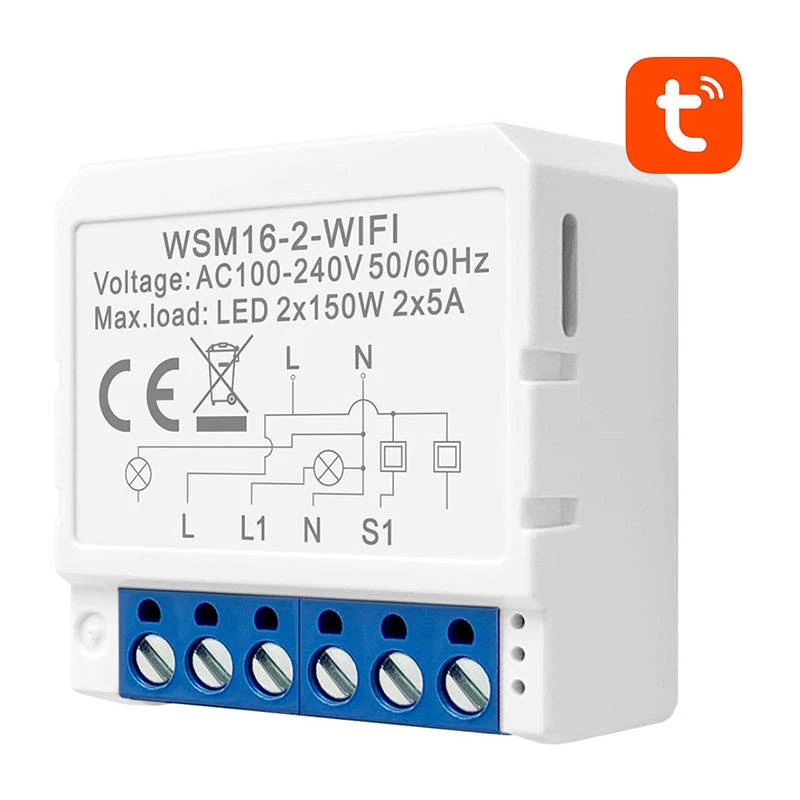 Viedā slēdža modulis Avatto WSM16-W2 WiFi tālvadība, vienkanāla relejs mājas automatizācijai