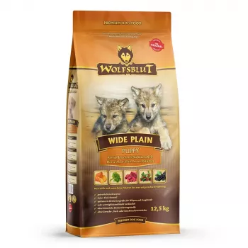 Sausā suņu barība Wolfsblut Wide Plain Puppy — zirga gaļa ar batātēm, pilnvērtīga barība, 12,5 kg, olbaltumvielas 31%, tauki 16%