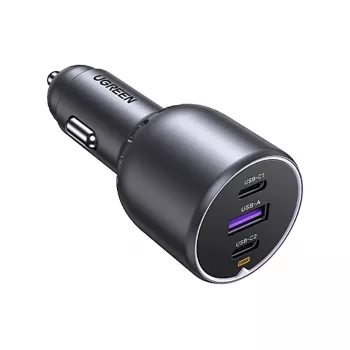 Ugreen 130W 3 pieslēgvietu ātrais auto lādētājs pelēks Austiņām, Mobilajam datoram, Mobilajam tālrunim, Klēpjdatoram, Ārējam akumulatoram, Tālrunim Pelēks Cigarešu aizdedzinātāja Auto