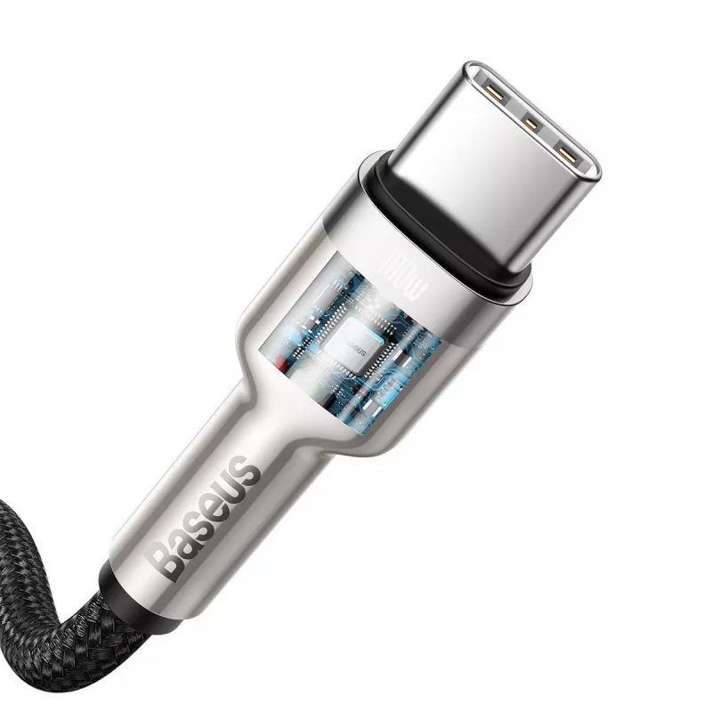 USB‑C uz USB‑C kabelis Baseus Cafule Metal — 2 m, 100 W uzlāde, USB 2.0 (480 Mbps), ar cinku pārklāti kontakti, melns