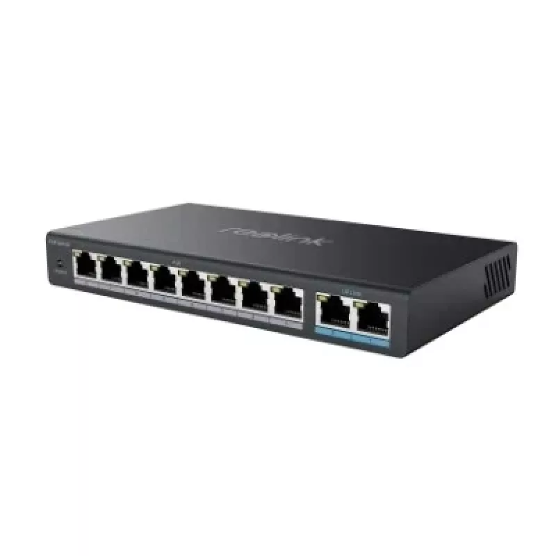 Tīkla PoE slēdzis Reolink RLA-PS1 — 8 portu PoE, 150W kopējais budžets, IEEE 802.3af/at, 2x Gigabit uplink