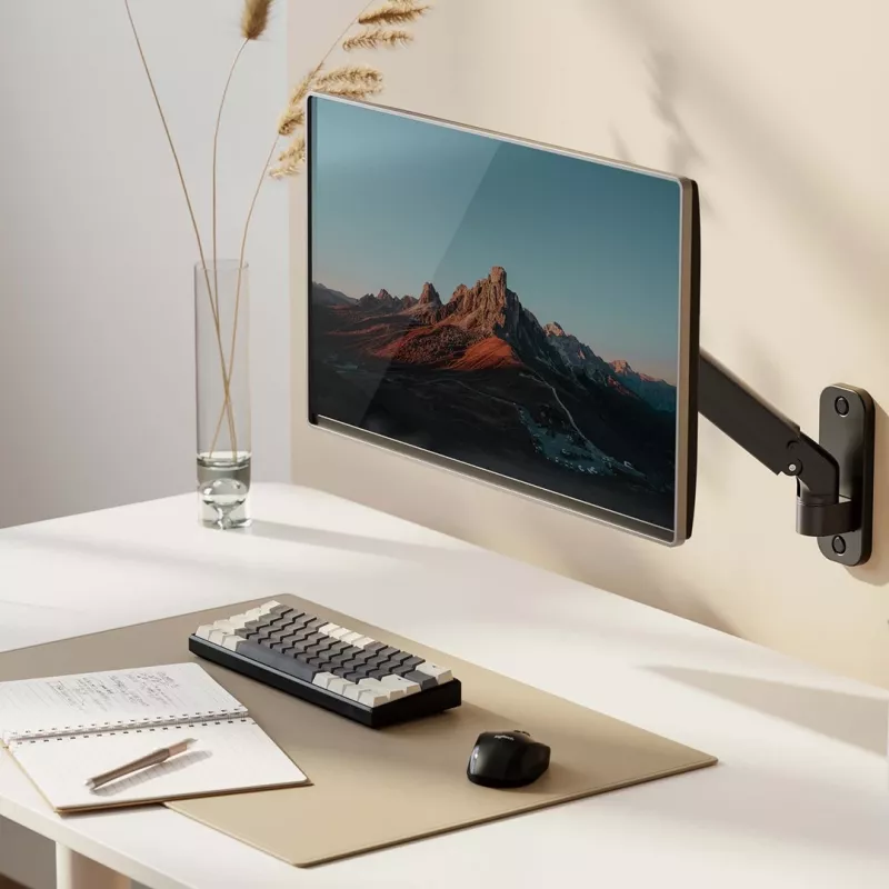 Sienas monitora stiprinājums MACLEAN MC-458, ar gāzes atsperi regulējams augstums, viena ekrāna, VESA 75x75–100x100, līdz 7 kg, slīpums -45°–90°, maks. izvērsums 35,5 cm