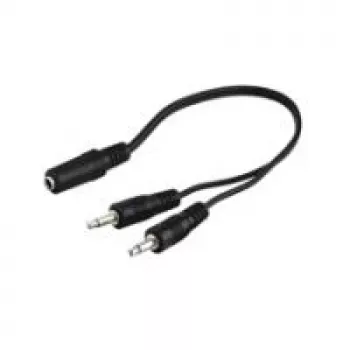 Wentronic Goobay 3,5 mm ligzdas adaptera kabelis, melns, 0,2 m - ligzda 3,5 mm (3 kontaktu, stereo) > 2x spraudnis 3,5 mm (2 kontaktu, mono) (50472)