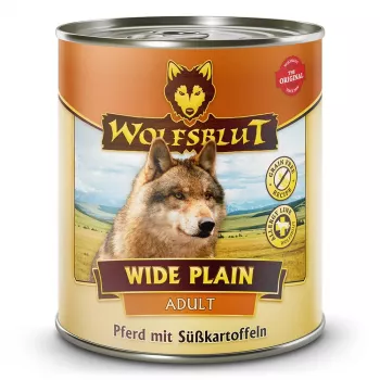 Slapjā suņu barība Wolfsblut Wide Plain zirga gaļa ar saldajiem kartupeļiem 800 g — pilnvērtīga konservēta diēta, monoproteīns, pieaugušiem suņiem, bez lipekļa un sojas