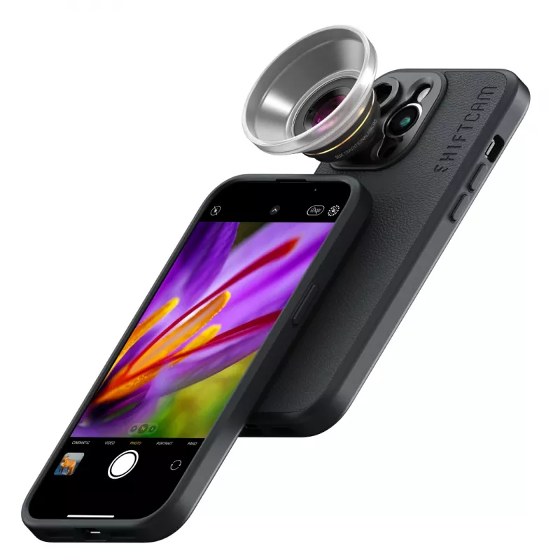 Photo lens ShiftCam LU-MC-025-23-EF — Makro objektīvs 25x, M12 stiprinājums, alumīnijs/stikls, 34,8 mm, 36,6 g, melns/zelts